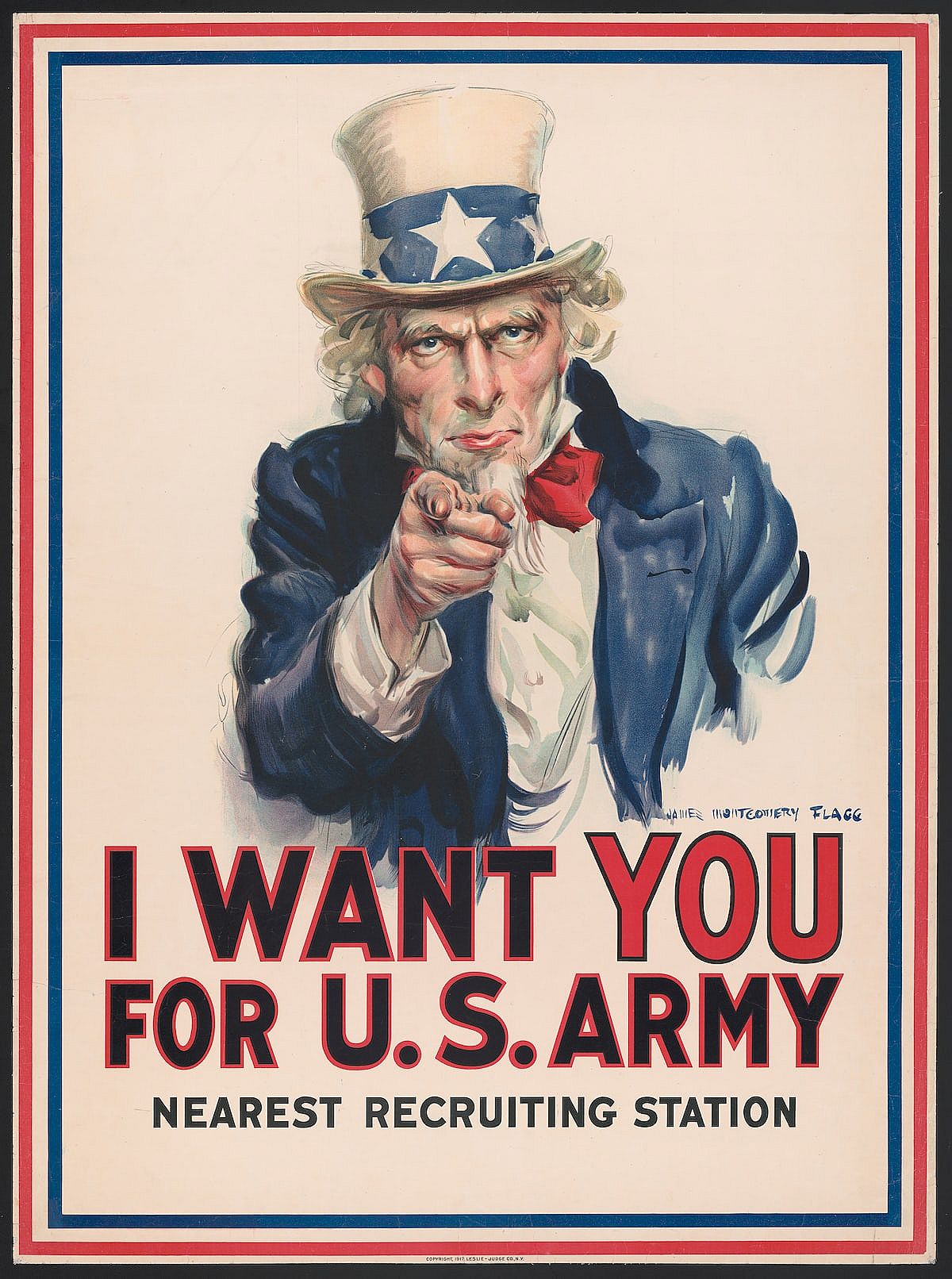 Искам те за армията на САЩ: най-близката станция за набиране на войници. Плакат на Джеймс Монтгомъри Флаг, около 1917 г. От плакатите: Световната войн...