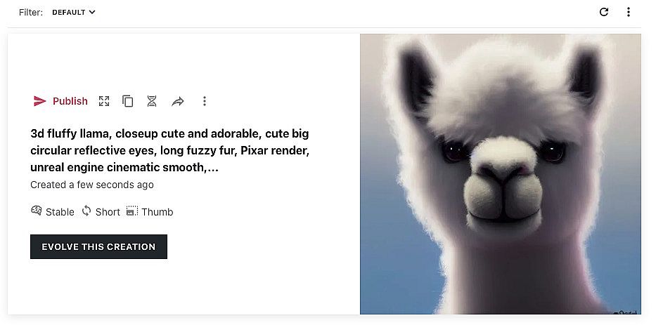 Night Cafe, примерен текст: 3d fluffy llama, closeup cute and adorable, cute big circular reflective eyes, long fuzzy fur, Pixar render, unreal engine...